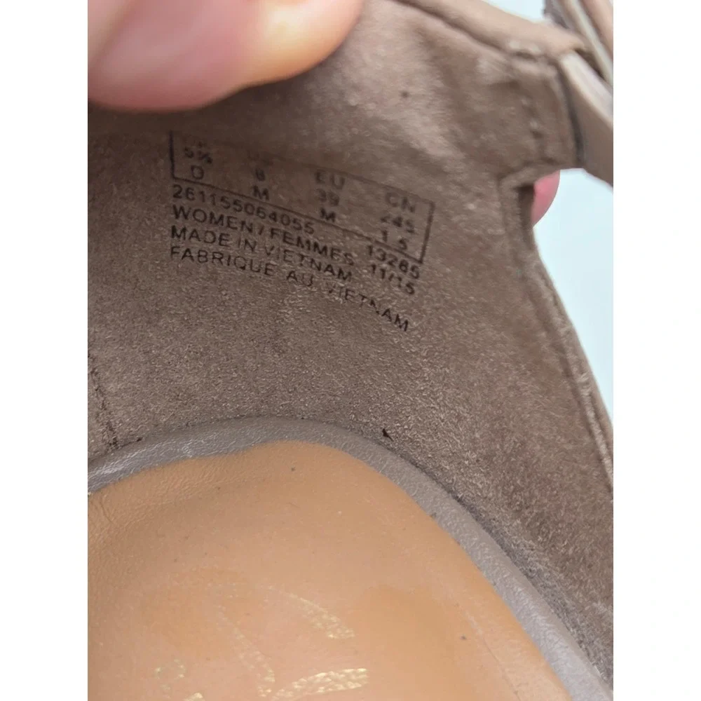 Clarks Artisan Taupe Suede Laser Cut Platform Block Heel Sandals Peep Toe 8 M
